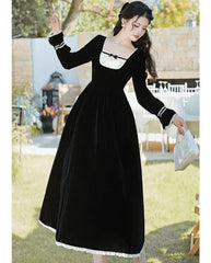 Vestido de terciopelo negro de princesa gótica romántica oscura de Yavia