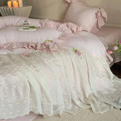 French Lace Ruffles Princess Wedding Bedding Set