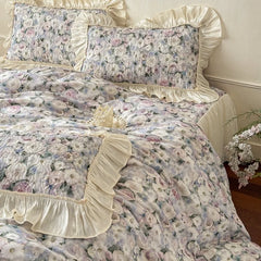 Korean Princess Style Floral Ruffles 100% Cotton Bedding Set