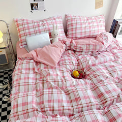 Brushed Japanese Muji-Style Plaid Striped Duvet Cover and 2 Pillowcases minimal queen twin size quilt cover 3pcs bedding sets