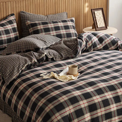 4/6Pcs Black and White Plaid Stripe 100% Cotton Bedding Set