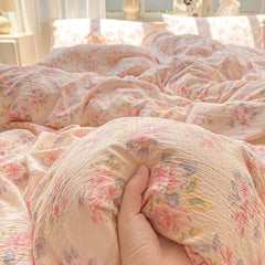 3pc Pink Flower Printed Duvet Cover Sets Floral Style High Quality Soft Bedding Queen Size Duvets Cover with Pillowcase