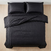 Luxury Black Satin Striped Duvet Cover Set, Silky Jacquard Vertical Stripe Bedding with Duvet Cover and Pillow Cases 2/3Pcs