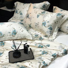 Luxury Mulberry Silk Duvet Cover High End Floral Printed Bedding Set
