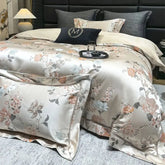 1000TC Egyptian Cotton Blooming Flower Satin Silky Brocade Jacquard Luxury Bedding Set