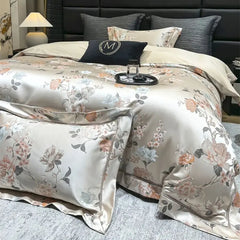 1000TC Egyptian Cotton Blooming Flower Satin Silky Brocade Jacquard Luxury Bedding Set