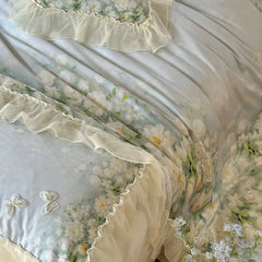 Flower Prints Ruffles Summer Cool Feeling Bedding Set