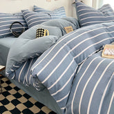 Japanese Style Bedding Sheet Set No Filler Striped Grid Minimalist Duvet Cover Pillowcase Double Queen Washed Cotton Bed Linens