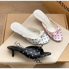 Polka Dot Open Toe Woman Slippers Elegant Stripper Thin Heels