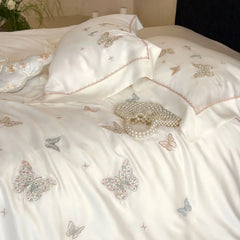 800TC Lyocell Eucalyptus Fiber Butterfly Embroidery Luxury Bedding Set