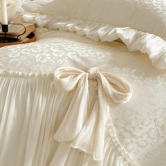 Vintage Jacquard Lace Ruffles Bow Princess Bedding Set