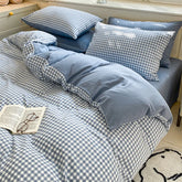 3/4 Pcs Blue Checkered Bedding Set