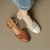 sheepskin woven hollow breathable retro high Heels