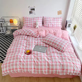 Brushed Japanese Muji-Style Plaid Striped Duvet Cover and 2 Pillowcases minimal queen twin size quilt cover 3pcs bedding sets