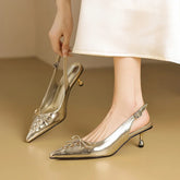 leather cowhide pointed bow high Heels