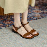 leather cowhide square toe loose grip low Heel