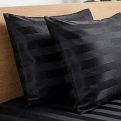 Luxury Black Satin Striped Duvet Cover Set, Silky Jacquard Vertical Stripe Bedding with Duvet Cover and Pillow Cases 2/3Pcs
