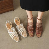 Leather Cowhide Elastic Band with Hollow Mesh Breathable Toe Cover