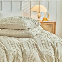 Embossed Floral Duvet Cover Set 2/3pcs Tufted Arched Striped Soft Bed Set All Season Skin-Friendly Quilt Cover and Pillowcases