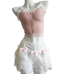 Top corto Bianca Belle Coquette con lazo de perla