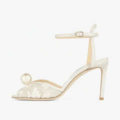 White Mesh Pearl Banquet Shoes