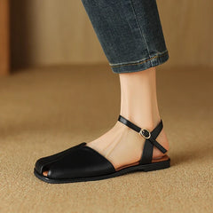 Square Headed Elastic Belt Comfortable Low Heel