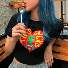 This Sucks Cartoon Print Crop Top