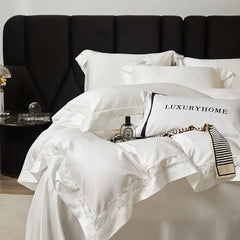 1000TC Lyocell Cotton Hollow Flowers Wide Edge Luxury Bedding Set