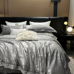 High-End 1000TC Egyptian Cotton Silver Grey Marble Jacquard Design Bedding Luxury Duvet Cover Flat/Fitted Sheet Pillowcase 4Pcs