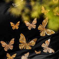Butterfly Embroidery Luxury Black Bedding Set