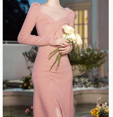 Vestido elástico de punto rosa ruborizado