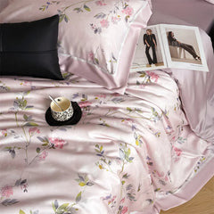 600TC Lyocell Cotton Soft Breathable Flowers Print Bedding Set