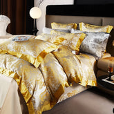 4/6Pcs Luxury Beige Gold Brocade Jacquard Egyptian Cotton Patchwork Bedding Set