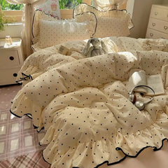 3/4Pcs Korean Princess Style Polka Dots Bedding Set