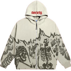 Society Skeletons Flammendruck Grunge Reißverschluss Hoodie