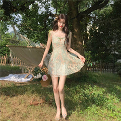 Spring Elfie Embroidered Cottagecore Mini Dress