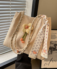Bag Straw Capacity Beige Woven Shoulder Large Style