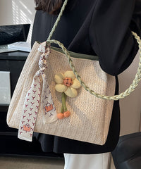 Bag Straw Capacity Beige Woven Shoulder Large Style