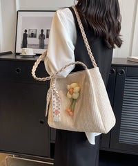 Bag Straw Capacity Beige Woven Shoulder Large Style