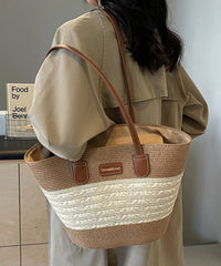 Woven Shoulder Straw Bag Capacity Large Khaki Durable Stylish