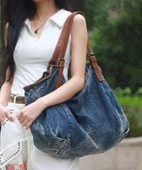 Stylish Large Capacity Blue Denim Satchel Bags