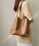 Stylish Light Brown Large Capacity Calf Leather Satchel Bags