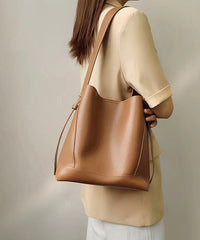 Stylish Light Brown Large Capacity Calf Leather Satchel Bags