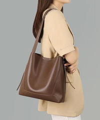 Stylish Light Brown Large Capacity Calf Leather Satchel Bags
