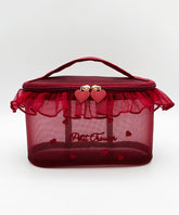 Embroideried Stylish Tulle Ruffled Red Tote Handbag