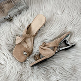 Braided Strap Women Slippers Metal Clip Toe Thick Heel