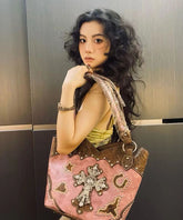Western Style Hardware Diamond Cross Satchel Bags