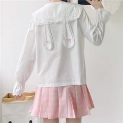 Weißes Kawaii Lolita-Shirt mit Hasenkragen