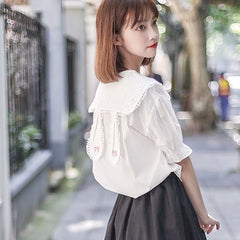 Weißes Kawaii Lolita-Shirt mit Hasenkragen