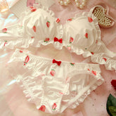 White Strawberry Ruffle 2-piece Kawaii Princess Lolita Nymphet Lingerie Set